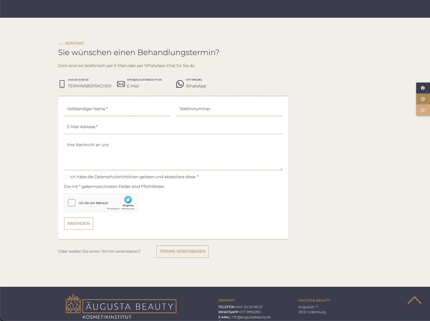 Kontaktformular mit hCaptcha und Footer-Block