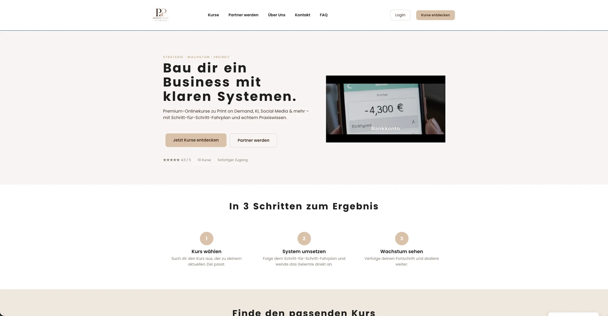 Kurse, Zugänge, Provisionen — eine Lernplattform, die sich selbst verwaltet.